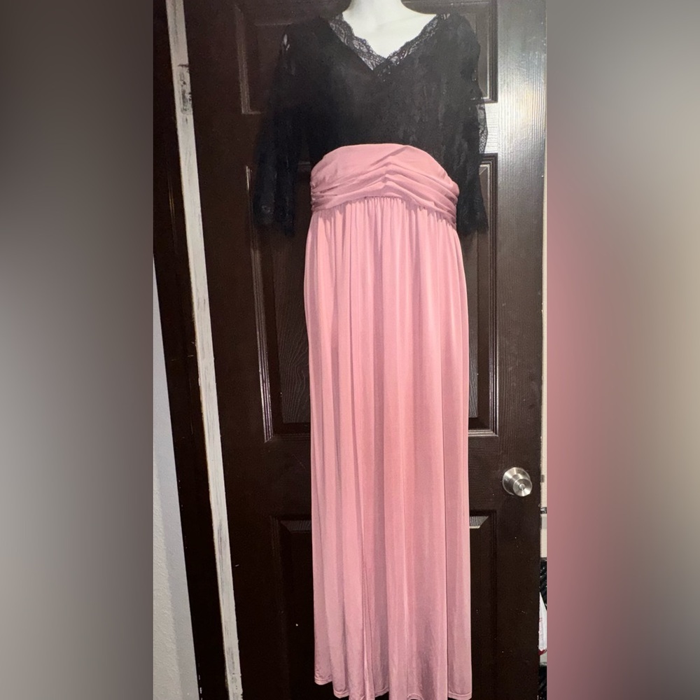 Whimsigoth Black Lace Top Rose Skirt Evening Prom Dress X-Large 3/4 sleeve